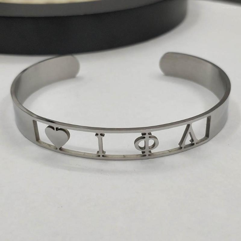 

Bangle Hand Made Greek Sorority Iota Phi Lambda Stainless Steel To Hollow Out Women Jewelry