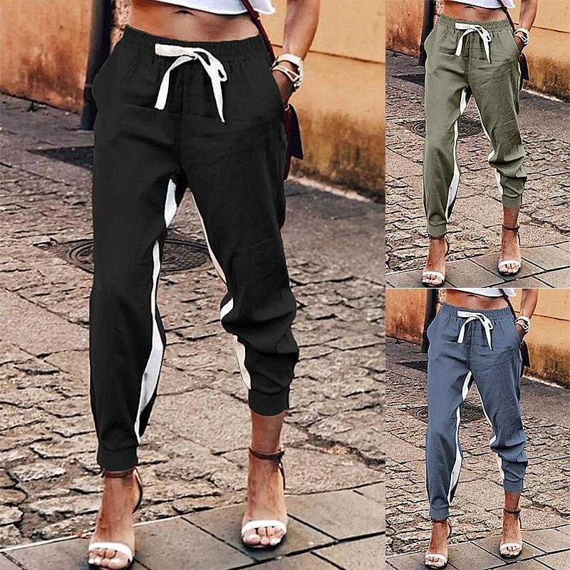 

Womens Solid Color Pant Stitching Elastic Lace Ankle Banded Slacks, Black