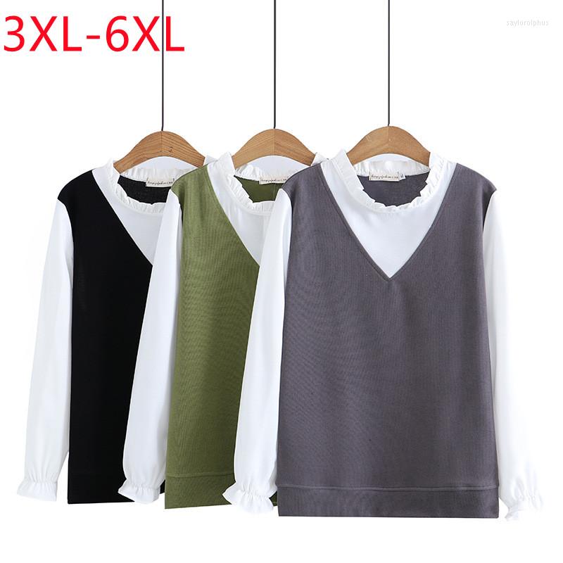 

Women's Blouses 2023 Ladies Spring Summer Plus Size Tops For Women Large Blouse Long Sleeve O-neck Grey Shirt 3XL 4XL 5XL, Black