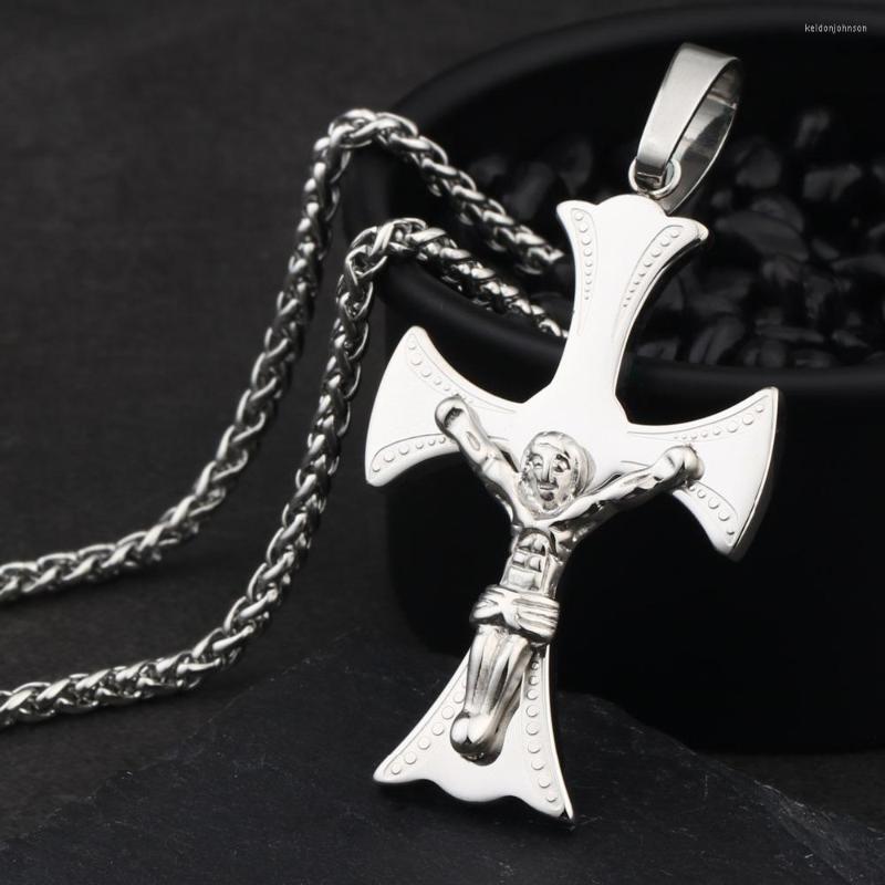 

Pendant Necklaces Vintage Stainless Steel Jesus Cross Pendants & Men Women Silver Color Statement Link Chain Colar Christ Jewelry MN123