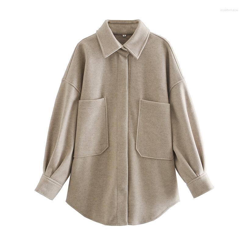 

Women' Blouses Oversize Jacket 2023 Autumn Winter Fashion Woolen Coat Women Loose Shirt Coats Casual Solid Ladies 6556