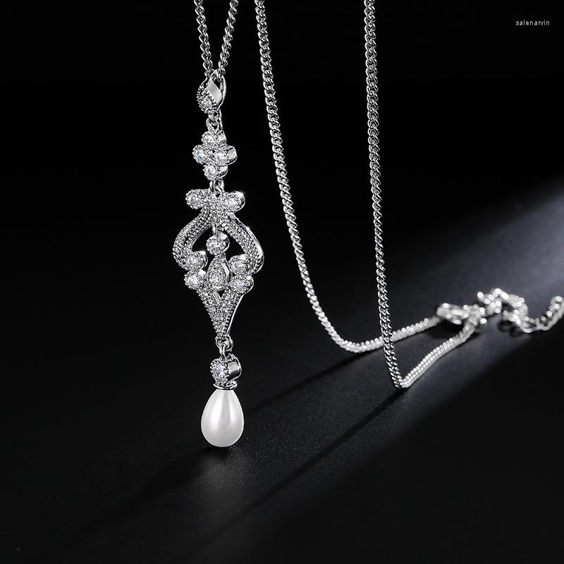 

Chains CANPEL 2023 Trend Freshwater Shell Pearl Sliver Color Cubic Zircon Fashion Pendant Necklaces Bridal Party Jewelry