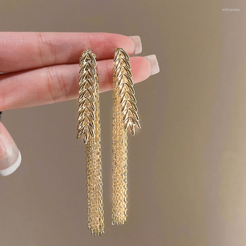 

Dangle Earrings Gold Color Wheat Fringe Metal Long Stud Fashion Jewelry For Women Girls Accessories