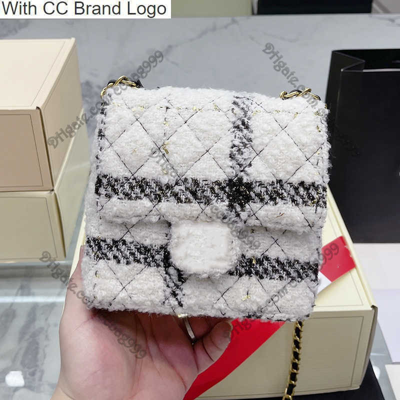 

CC Brand Cross Body Mini Flap Spliced Wool Designer Bags Two-tone Tweed Soft Fluffy Quilted Embroidery Luxury Wallet Gold Hardware Shoulder Bag Crossbody Handba, Black golden