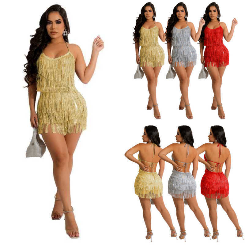 

Wholesale Designer Sexy Womens Jumpsuits Night Club Onesies New Tassel Sequins Lace Up Party Rompers, Silver