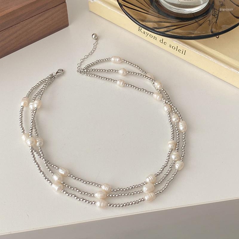 

Chains Arrival Natural Baroque Freshwater Pearl Trendy Stainless Steel Female Three Layers Necklace Jewelry For Women Gifts