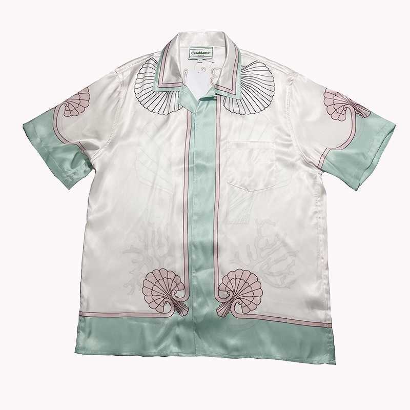 

23ss New Casablanca Hawaii beach shirt Men and Women Pink Shell Coral Loose Versatile Short Sleeve Shirt Fashion, As shown in figure