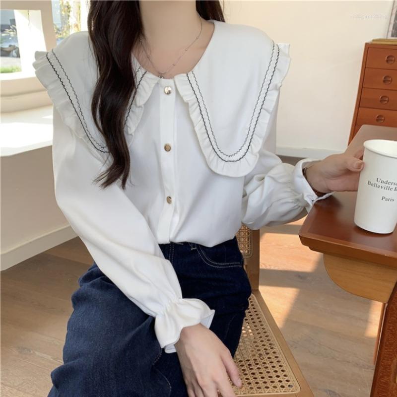 

Women's Blouses Syeazeam Women Shirts Cute Gentle Shirt Spring Korean Age-Reduced Retro Temperament Top Simple Versatile Fashion Female Wear, Blue