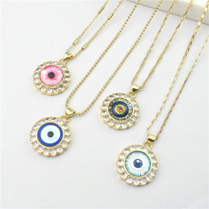 

Pendant Necklaces 18inch 10pcs/lot Colorful Evild Eye Shape Enamel/cz Plated Gold Chain Necklace DIY Design Jewelry Wholesale