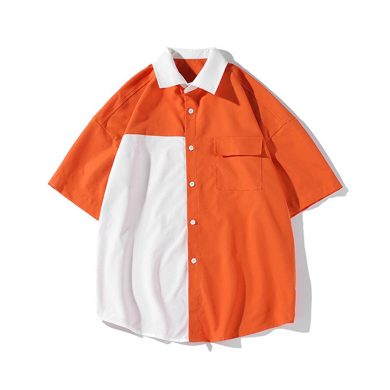 

Men's Casual Shirts Men Clothing 2023 Summer Short Sleeve Shirt Fashion Contrast Color Pocket Korean Loose Plus Size M-5XLMen's, Orange red