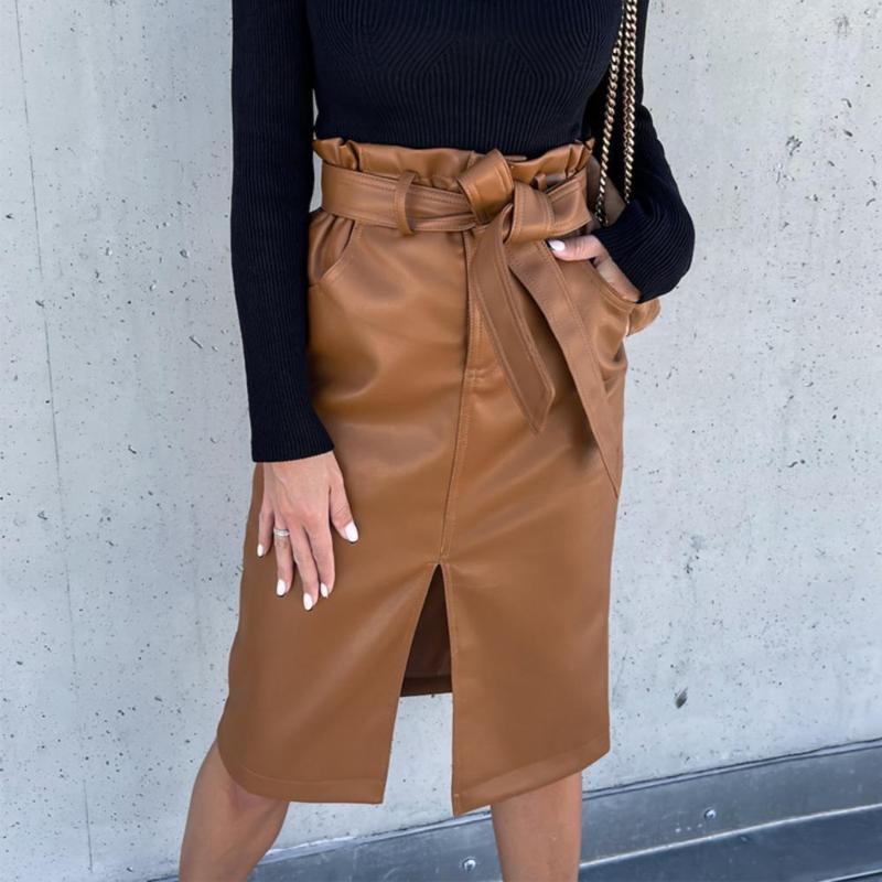 

Skirts Stylish Women Skirt Solid Color Pockets Party Slim Fit, Black