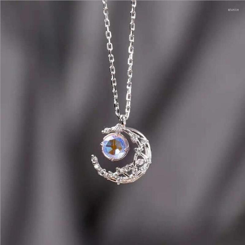 

Pendant Necklaces Brand Moon Star Moonstone Necklace Crescent Jewelry Chain Women Girl Family Gifts