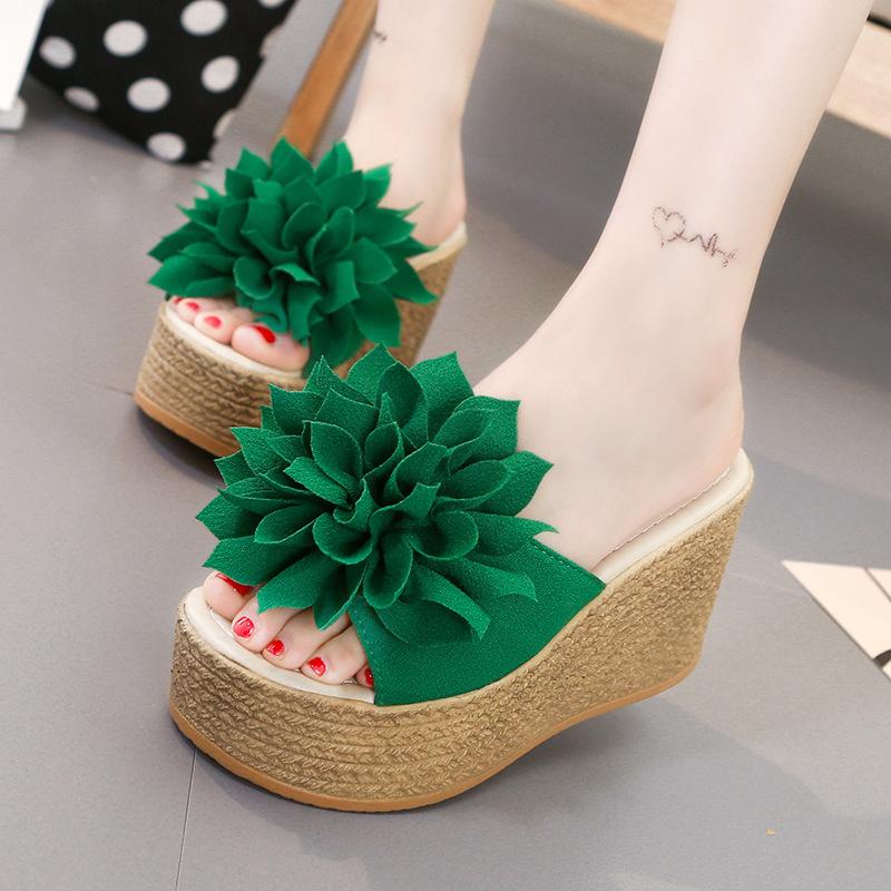 

Slippers Summer Women Platform Shoes Height Increasing Woman Slides Wedges Super High Heels Ladies Fashion Gladiator, Black
