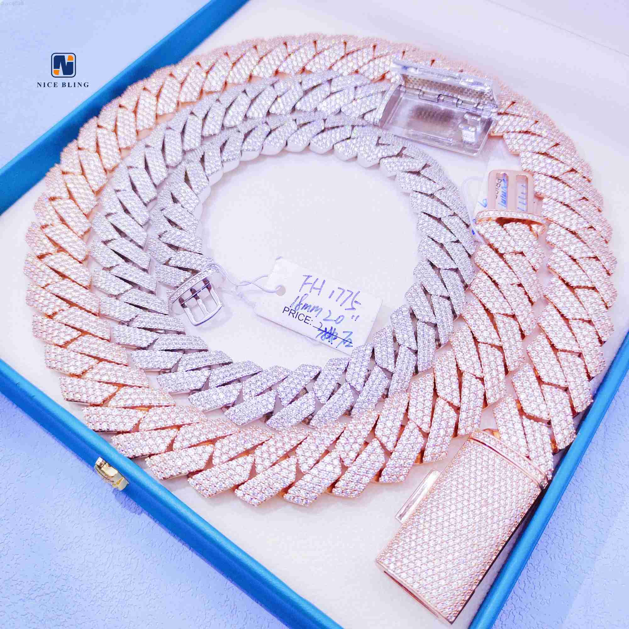 

Jewelry Designer Jewelry Custom Large Size Iced Out Cuban Link Chains 3rows 18mm 20mm S925 Vvs Moissanite Miami Cuban Necklace