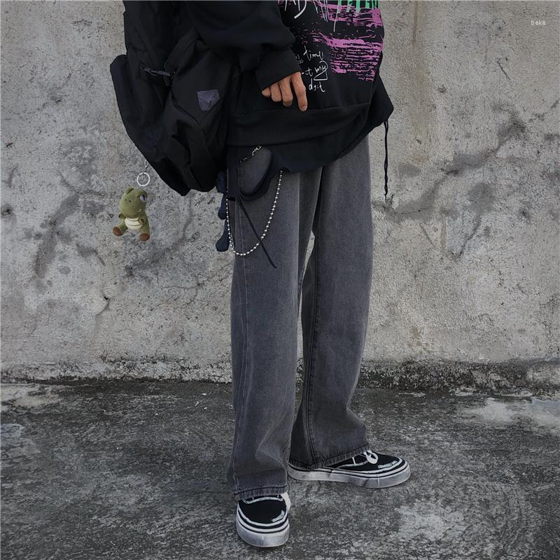 

Women' Pants 2023 Fashion High-waisted Jeans Retro Loose Casual Wide Leg Hip Hop High Street Straight-leg Men Women, Smoke grey