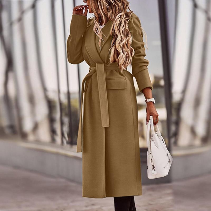 

Women' Trench Coats High Quality Women Long Coat Autumn Winter Casual Sashes Elegant Loose Overcoat Fashion Sleeve #8, Gn