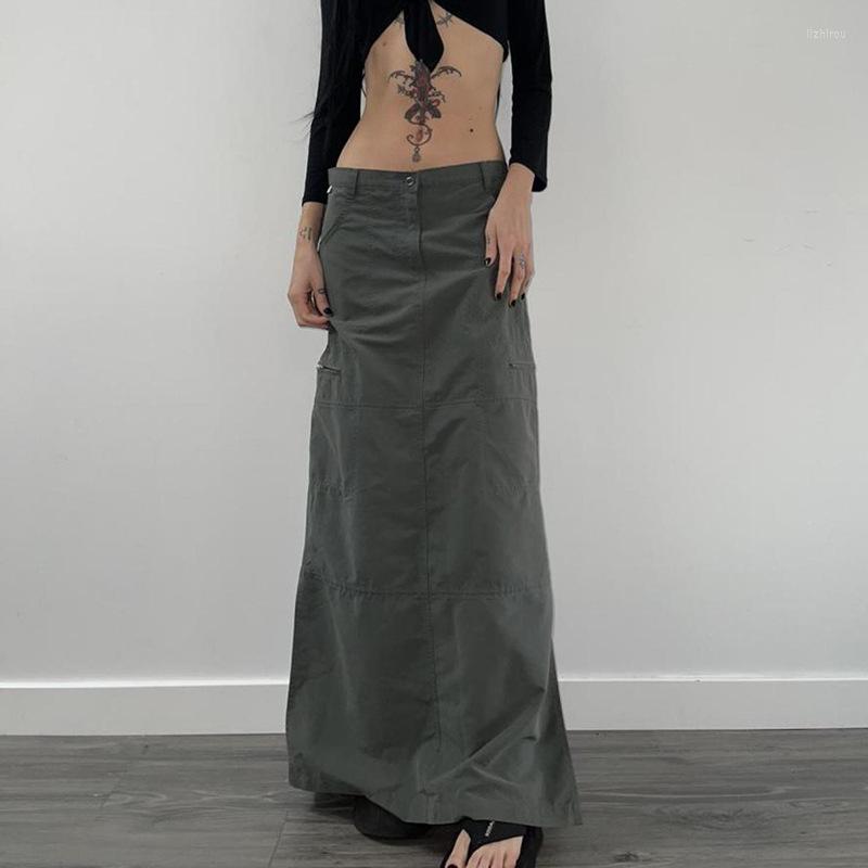 

Skirts 2023 Women' Ankle-Length Skirt 2000s Retro Outfit Harajuku Slit Cargo Long Y2K Low Waist Maxi, Gray