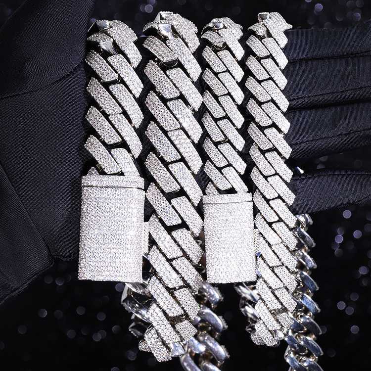 

Designer Jewelry Hotsale Custom 925 solid heavy Silver 3Rows 15mm 20mm Wide with GRA Moissnaite diamond Hiphop Rapper necklace cuban link chain