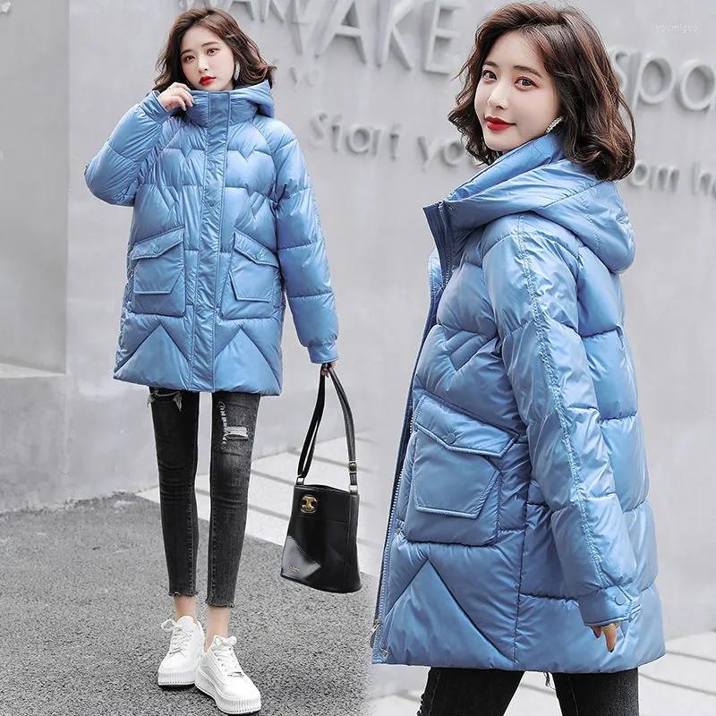 

Women's Trench Coats 2023 Winter Jacket Parkas Coat Women Clothes Long Fashion Loose Casual Hooded Cotton Padded Parka Zipper Pocket Top, Black