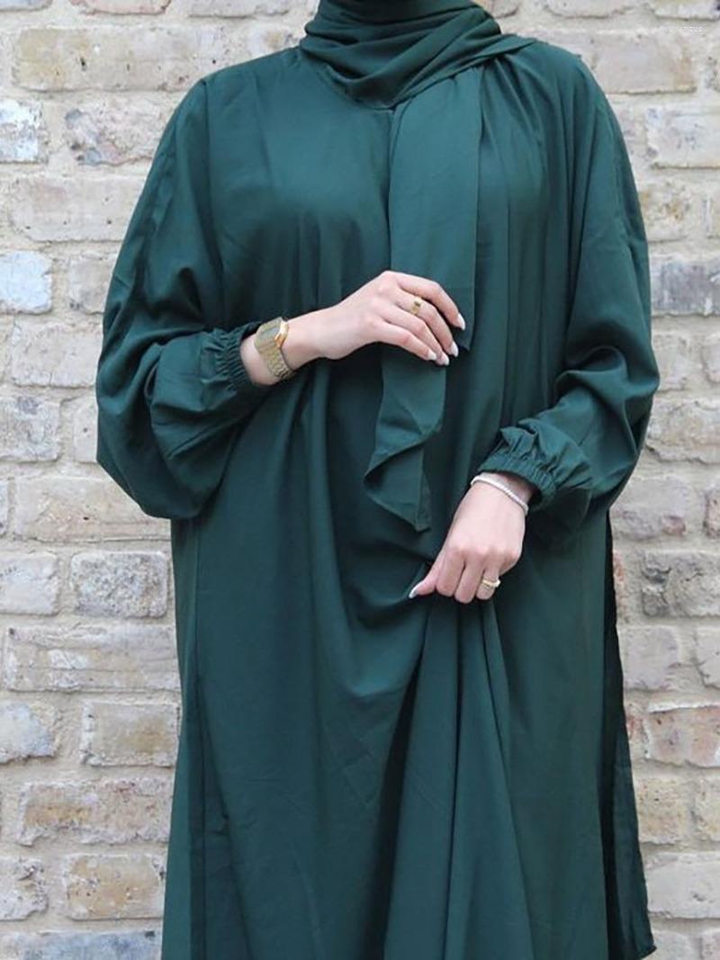 

Ethnic Clothing Ramadan Hooded Abaya Muslim Prayer Long Dress Women Nida Plain Loose Patchwork Scarf Jilbab Islam Dubai Modest Robe Djellaba