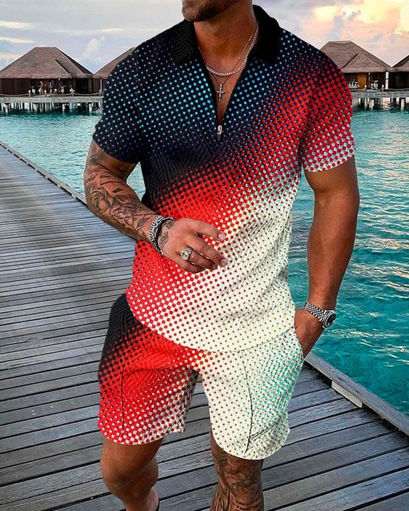 

Men' Tracksuits Sportswear Set Shirt Street Sports Jogging Zipper Short Sleeve Shorts Two-piece SetMen' Men'sMen