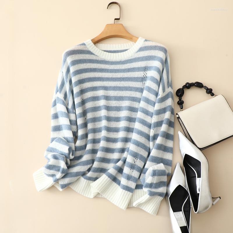 

Women's Sweaters Masigoch Autumn Winter 7gg Luxury Cashmere Striped, Blue