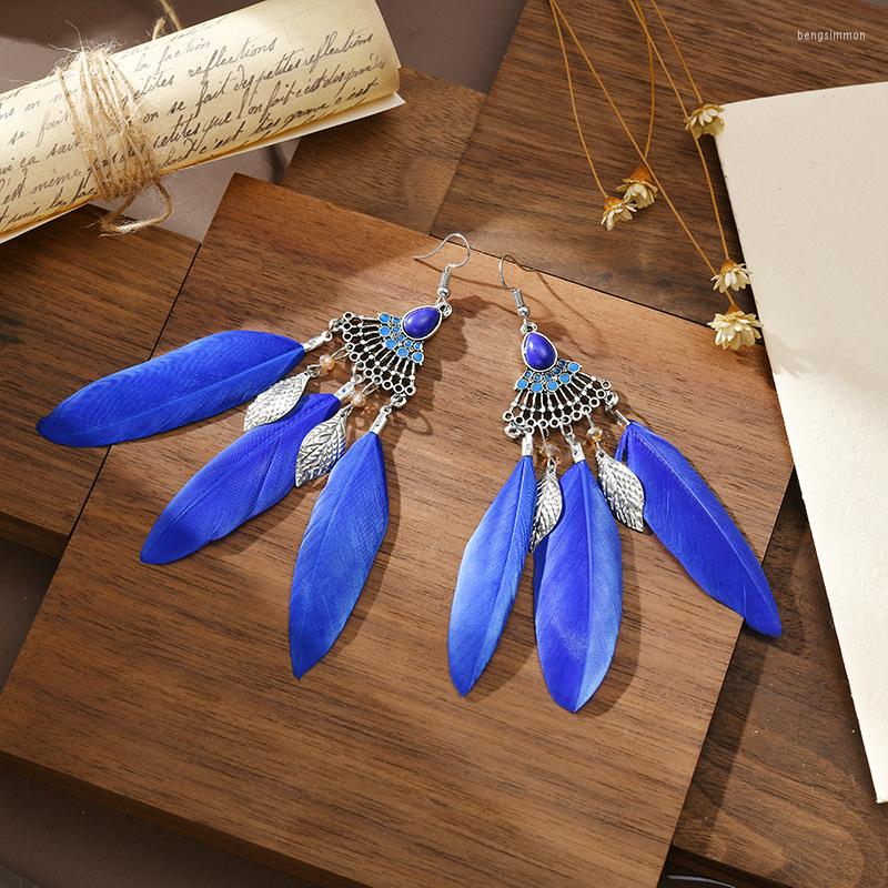 

Dangle Earrings Fan-shaped Leaf Feather Female Water Drop Tassel Retro Ethnic Style