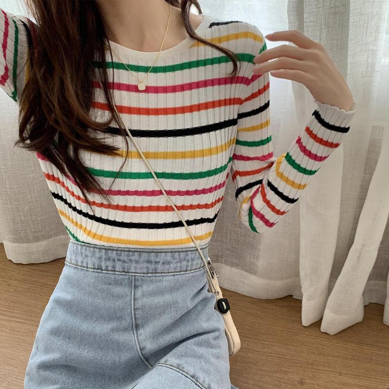 

Women's Sweaters Woman Autumn/winter Colour Stripe O Neck Knitting Pullover Long Sleeve Sale Ladies Sweater Drop LYY2112, Random color
