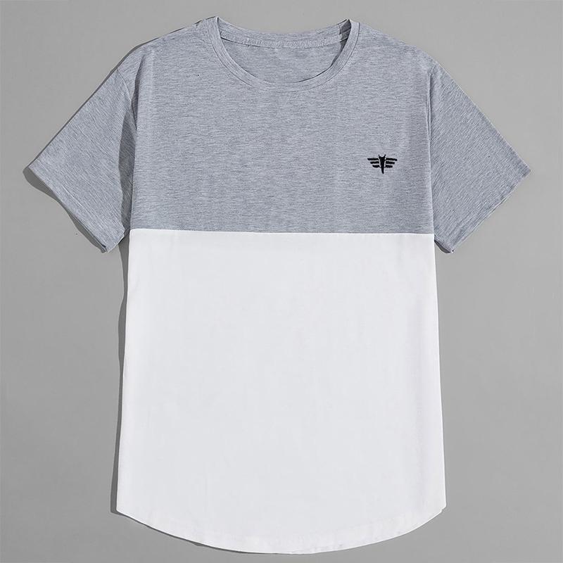 

Men' T Shirts Simple Short Sleeve T-shirt With Summer Grey Stitching Fashion Embroidery FM458Men, Grey fm458