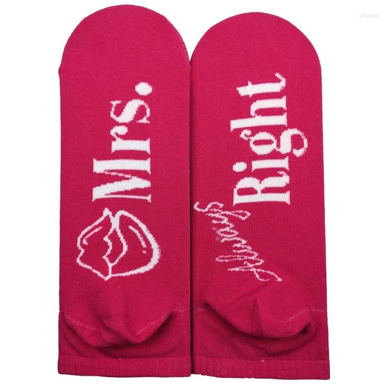

Women Socks M2EA Novelty Funny Wedding Anniversary Crew Right Letters Print Cotton Hosiery Gifts For Men Couples, Red