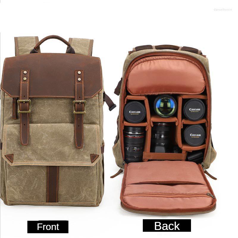 

School Bags Brand Pography Bag Outdoor SLR Shoulder Cameras Backpacks Waterproof Shockproof Large-capacity Batik Canvas Camera, Beige