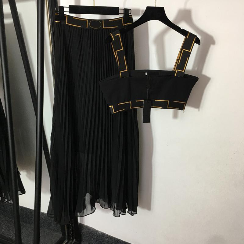 

Dress Women Black Dresses Vests Sexy Halter Tops Dress Creative Embroidery Female Camis Dresses Set Jheub