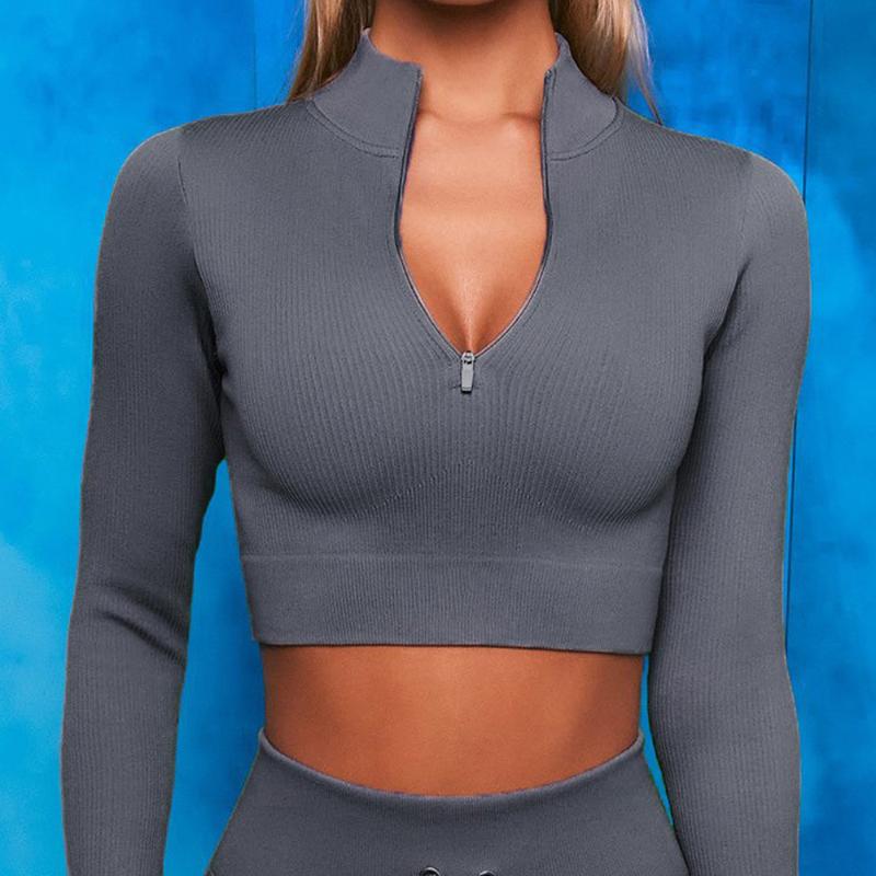 

Yoga Outfit Woman Sports Top Long Sleeve Workout Tops For Women Zipper Shirts Sportswear Fitness Shirt Gym Wear, Blue-2 yoga top