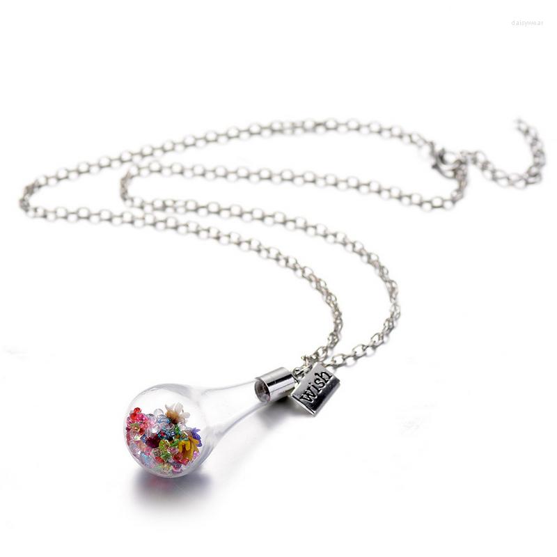 

Pendant Necklaces Original Drifting Bottle Lively Pendent Glass Necklace Creative Natural Drift Sand Women Dry Flower Girls Gift