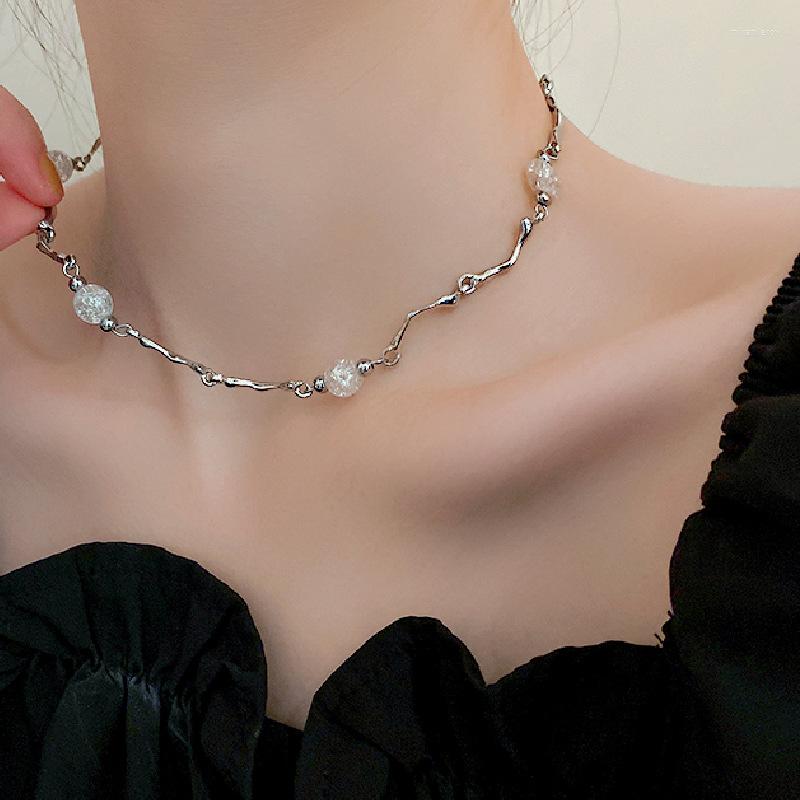 

Choker Kpop Trend Punk Charm Aesthetic Crystal Beads Irregular Metal Chain Necklace For Women Egirl Y2K Jewelry Accessories