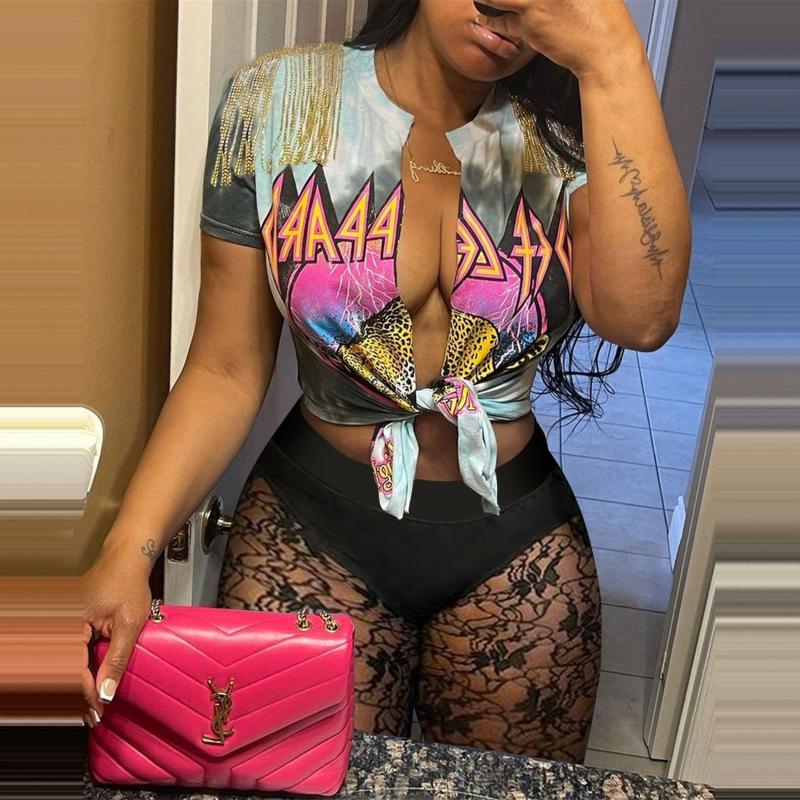 

Women' Tracksuits Sexy Two Piece Set Summer Outfits For Women Short Sleeve Tassel Graphic T Shirts And Lace Sheer Shorts Matching SuitsWome, Purple