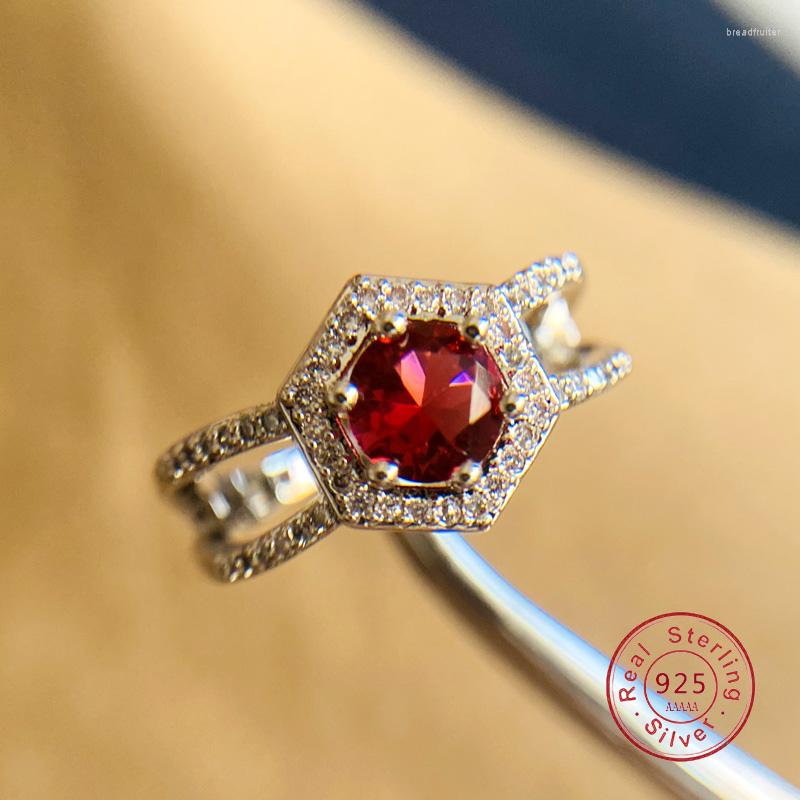 

Cluster Rings Vintage Female Red Ruby Zircon Stone Ring Luxury Silver Color Wedding For Women Charm Infinity Engagement