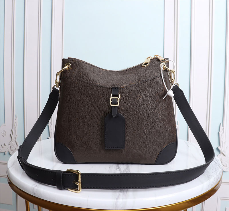 

Vintage leather brown shoulder bag zipper crescent cross body bag woman Designer handbag nice designer_bag992, Black
