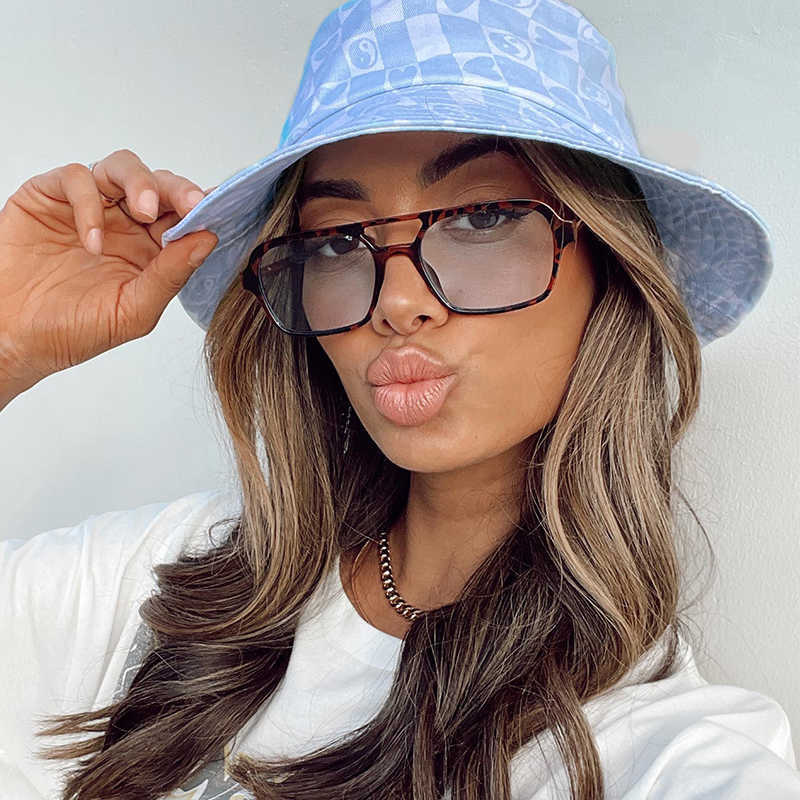 

Sunglasses Leopard Blue Double Bridges Sunglasses Men women Retro Pilot Square Gradient Sunglasses Female Trending Hollow Men Shades G230225