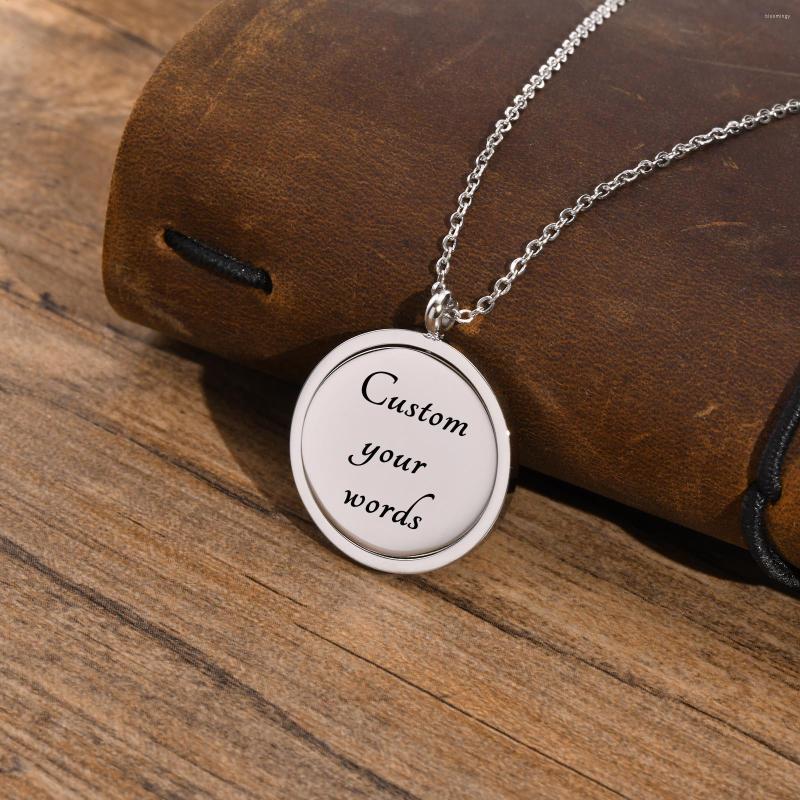 

Pendant Necklaces Interesting Free Custom Rotatable Round For Men Waterproof Stainless Steel Metal ID Tag Collar Gifts To Him