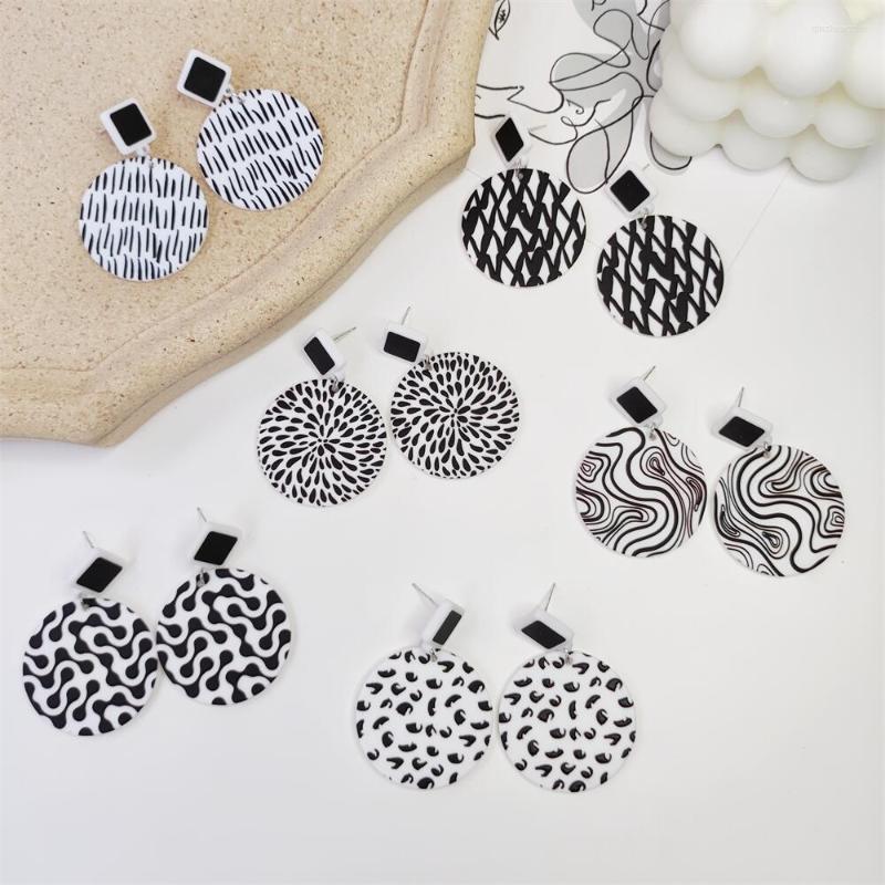 

Stud Earrings Acrylic Round Black And White Grid Stripes Girl Earring