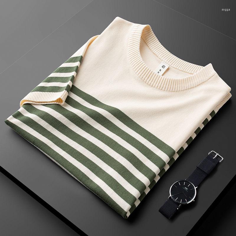 

Men's T Shirts High Grade Striped Knitted Ice Silk T-shirt Men's Short Sleeve Summer Thin Breathable Half Fashion Handsome Luxury Top, Green