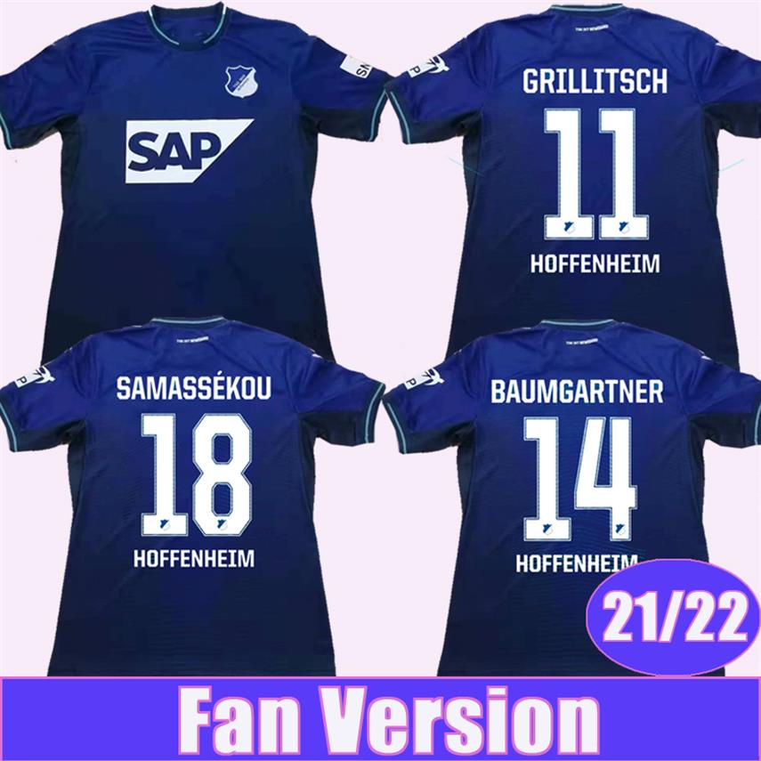 

21 22 Hoffenheim Mens Soccer Jerseys BEBOU DABBUR GRILLITSCH BAUMGARTNER SAMASSEKOU KRAMARIC BRENET KADERABEK Home Blue Football S260J, Qm4066 21 22 home no patch