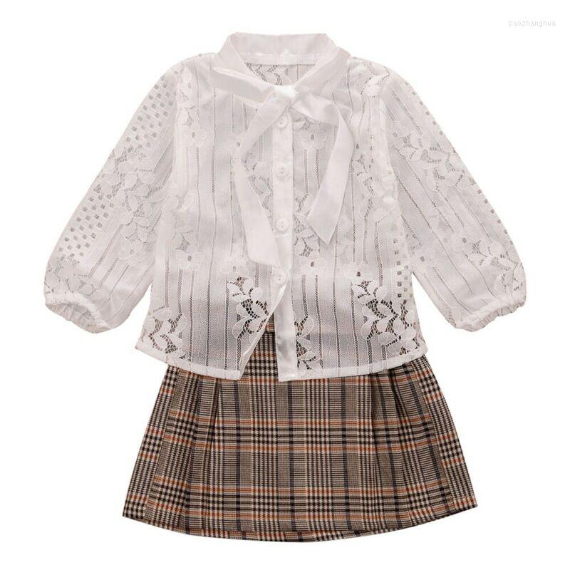 

Clothing Sets 1-6Years Toddler Baby Girl Long Sleeve Bowknot Lace Tops Pleated Plaid Skirt Dress Outfit, Picture shown
