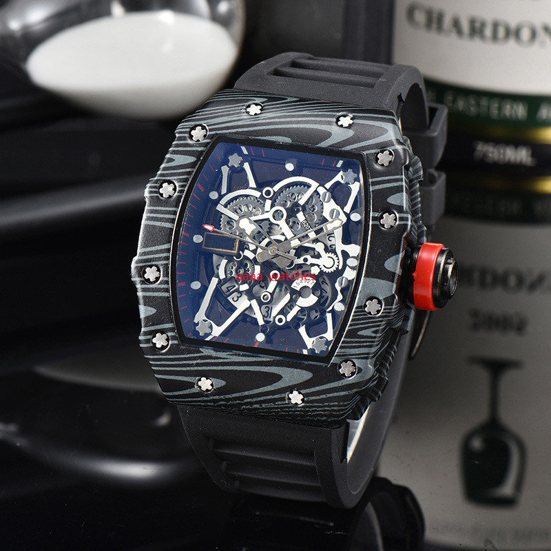 

2023 Hollowed out wine barrel bright shell quartz wood grain case large dial quartz watch business fashion men's watches ks, Box