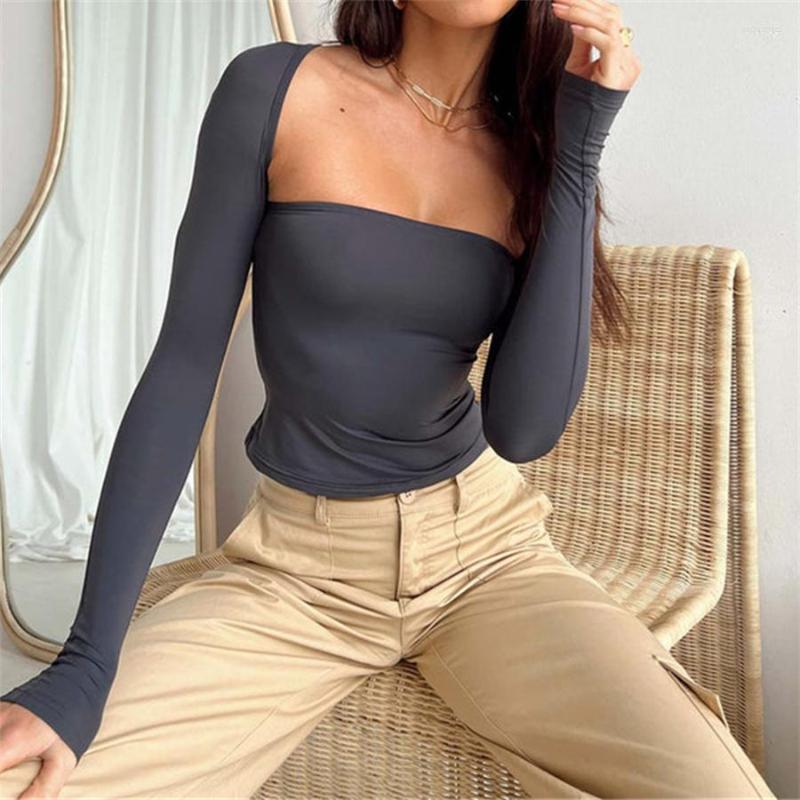 

Women' T Shirts Puloru Women Two-Piece T-Shirt Set Casual Solid Color Long Sleeve Shrugs Cardigans Bandeau Crop Tube Tops Street Wear, Black