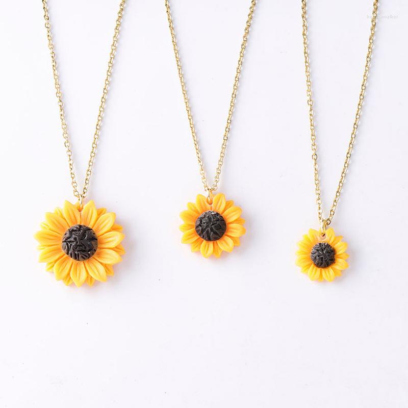 

Pendant Necklaces Sunflower Necklace Gold Color Chain 1.5cm 1.8cm 2.5cm Resin Flower Collar For Women Girl Jewelry Gift