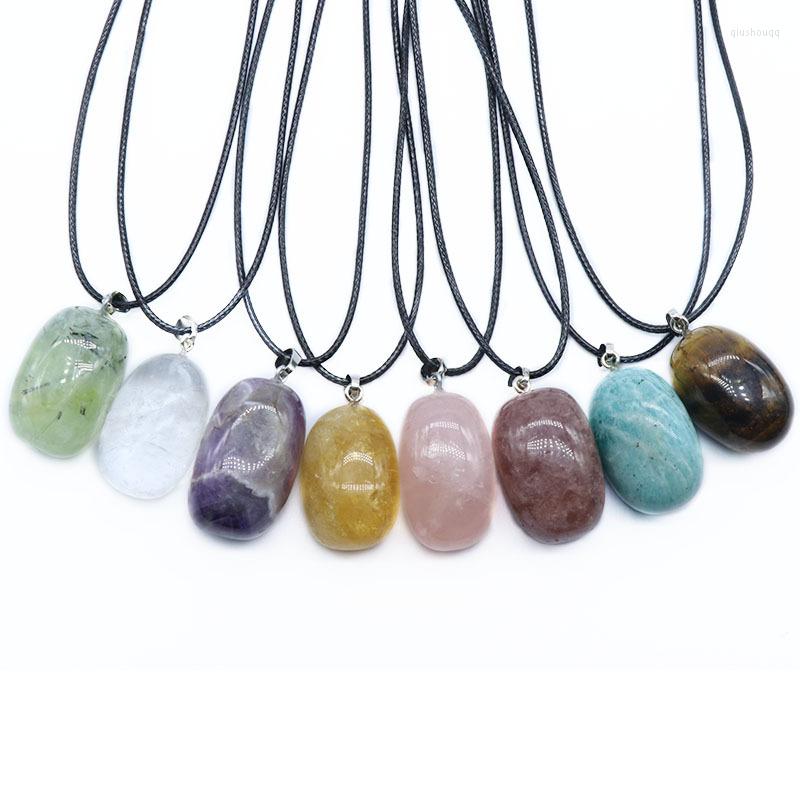 

Pendant Necklaces Natural Stone Big Quartz Pendulum Amethysts Amazonite Yellow Citrines Pink Crystal Necklace Women Choker Reiki Healing