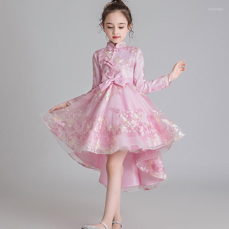 

Girl Dresses Flower Children's National Cheongsam Party Tail Embroidery Princess's Birthday Dance Show Dress, Picture shown