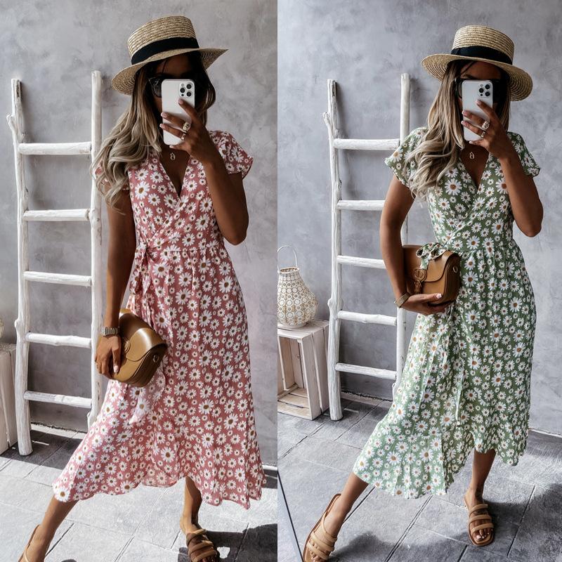 

Casual Dresses Europe And The United States 2023 Summer Bohemian Fresh Sweet Lace Up Irregular Skirt Wrapped In A Medium Length Dress Dresse, Black